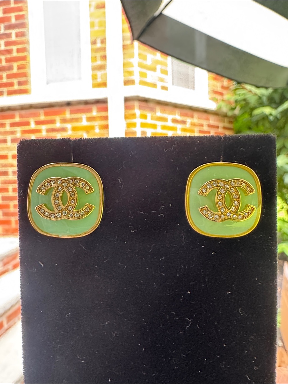 Earrings  Gold-Tone  Mint Green Enamel